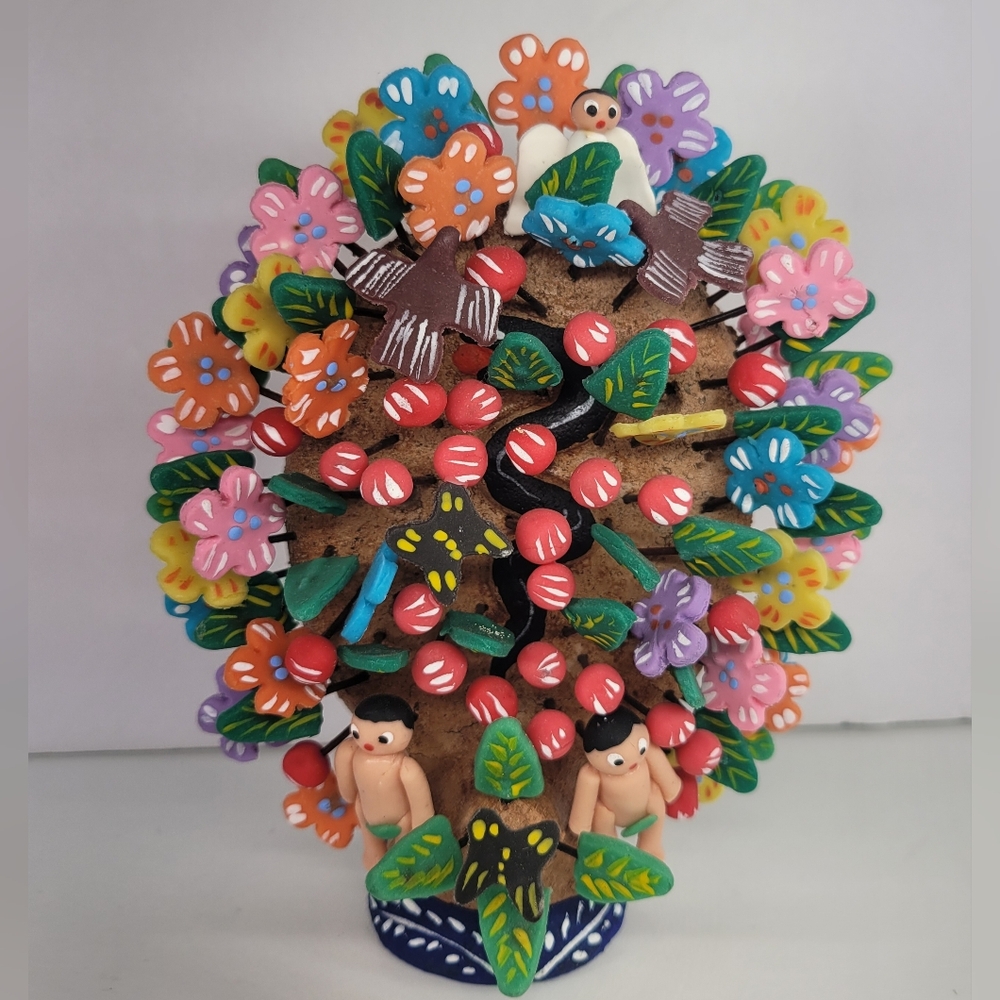 Clay Tree of Life With Adam & Eve, 100% Handmade, Colorful Mexican Folk Art